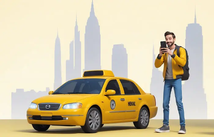 Boy Getting Taxi Through App 3D Character Design Illustration image